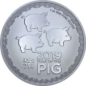 Серебряная монета 1oz Год Свиньи 2 доллара 2019 НИУЭ