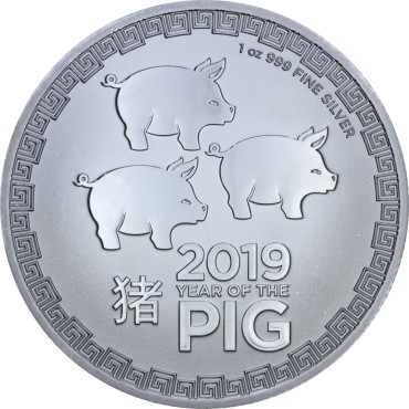 Срібна монета 1oz Рік Свині 2 долара 2019 НІУЕ