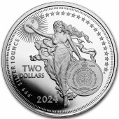 Серебряная монета 1oz Иконы Инноваций: Вильям Шекспир 2 доллара 2024 Ниуэ (пруф)