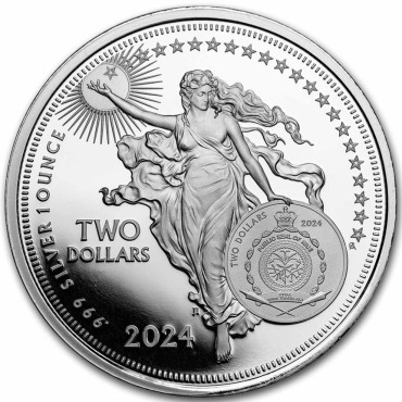 Срібна монета 1oz Ікони Інновацій: Вільям Шекспір 2 долари 2024 Ніуе (пруф)
