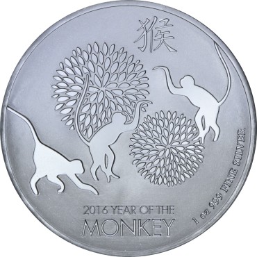 Срібна монета 1oz Рік Мавпи 2 долара 2016 НІУЕ