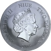 Серебряная монета 1oz Год Обезьяны 2 доллара 2016 НИУЭ