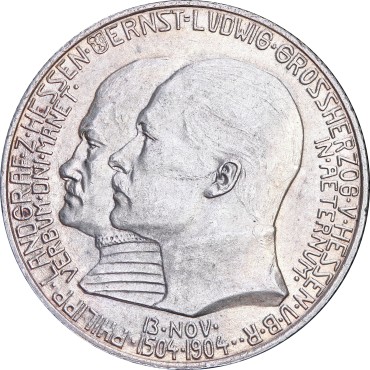 Срібна монета "400 років з народження Філіпа" 2 марки 1904 Гесен Німецька імперія