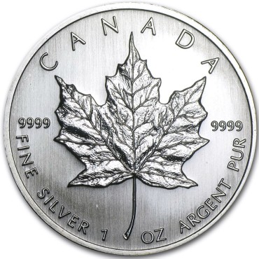 Серебряная монета 1oz Кленовый Лист 5 долларов 2008 Канада (молочные пятна)