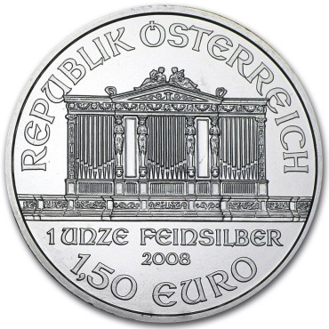 Купить-Серебряная монета 1oz Венская Филармония 1,5 Евро 2008 Австрия в Киеве с доставкой по всей Украине