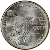 Серебряная монета Дискобол "XXIII летние Олимпийские Игры" 1 доллар 1983 США