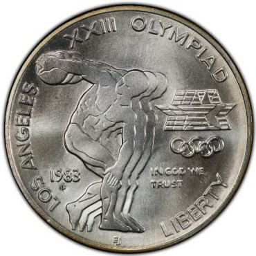 Серебряная монета Дискобол "XXIII летние Олимпийские Игры" 1 доллар 1983 США