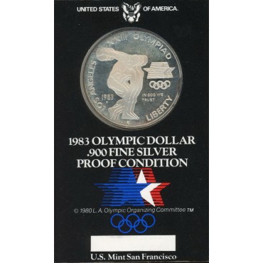 Серебряная монета Дискобол "XXIII летние Олимпийские Игры" 1 доллар 1983 США