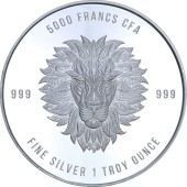 Серебряная монета 1oz Лев 5000 франков КФА 2018 Чад
