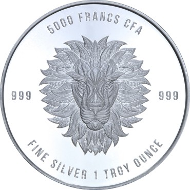 Срібна монета 1oz Лев 5000 франків КФА 2018 Чад