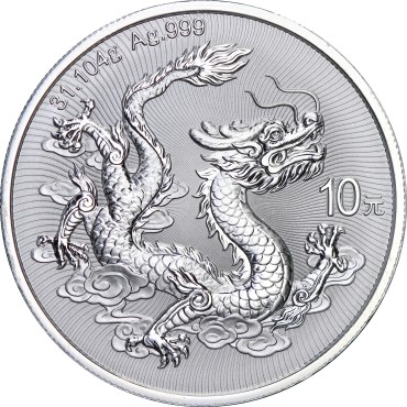 Серебряная монета 1oz Дракон 10 юаней 2026 Китай