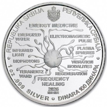Серебряная монета 1oz Никола Тесла "Энергетическая Медицина" 100 динаров 2026 Сербия