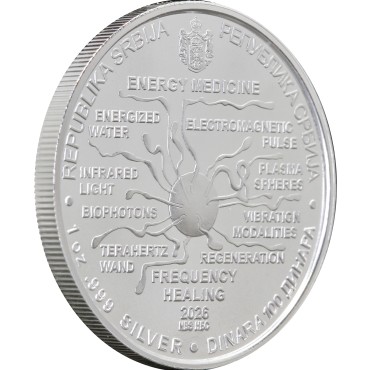 Серебряная монета 1oz Никола Тесла "Энергетическая Медицина" 100 динаров 2026 Сербия