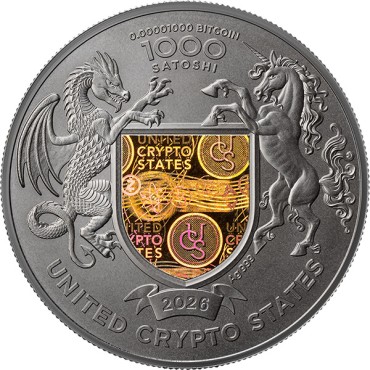 Срібна монета 1oz Україна Земля Cвободи 1000 Сатоші 2026 Сполучені Крипто Штати (позолота)