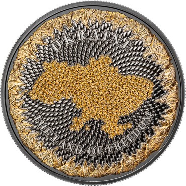 Серебряная монета 1oz Украина Земля Cвободы 1000 Сатоши 2026 Соединенные Крипто Штаты (позолота)