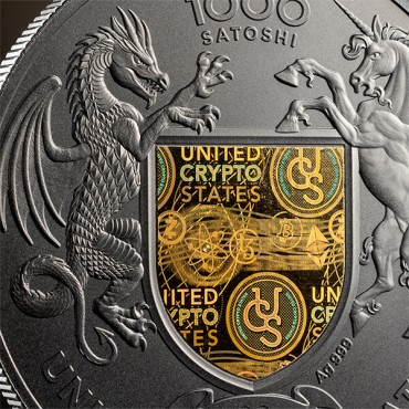 Серебряная монета 1oz Украина Земля Cвободы 1000 Сатоши 2026 Соединенные Крипто Штаты (позолота)