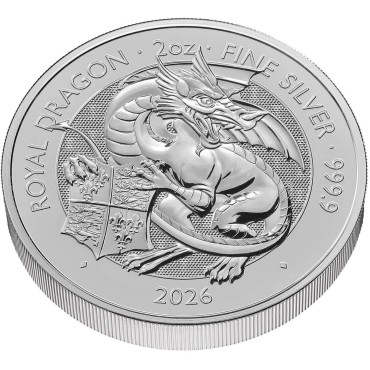 Серебряная монета 2oz Королевский Дракон "Королевские Звери Тюдоров" 5 фунтов 2026 Великобритания