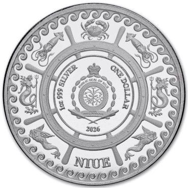 Серебряная монета 1oz Мифические Существа: Кракен 1 доллар 2026 Ниуэ