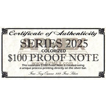 Срібна банкнота 4oz "100 доларів" 2025 США  (пруф, кольорова)