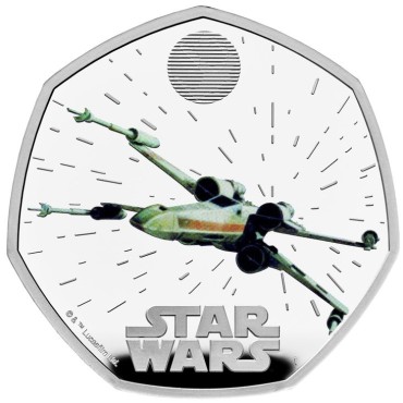 Срібна монета Зоряні Війни: X-Wing 50 пенсів 2024 Великобританія (пруф, кольорова)