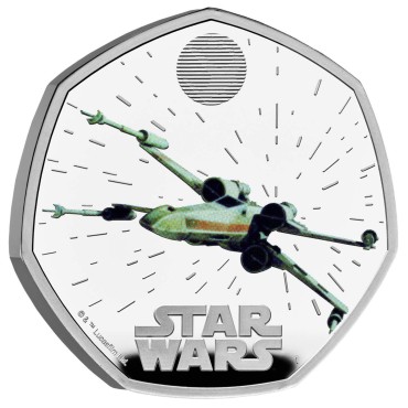 Срібна монета Зоряні Війни: X-Wing 50 пенсів 2024 Великобританія (пруф, кольорова)