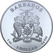 Серебряная монета 1oz Морской Конек 1 доллар 2019 Барбадос