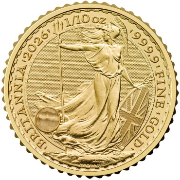 Золотая монета 1/10oz Британия 10 английских фунтов 2026 Великобритания