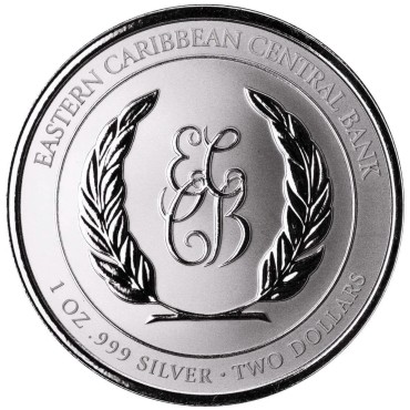 Серебряная монета 1oz Антигуа и Барбуда 2 доллара 2025 Восточные Карибы