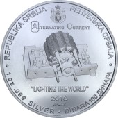 Серебряная монета 1oz Никола Тесла 100 динаров 2018 Сербия