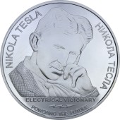 Серебряная монета 1oz Никола Тесла 100 динаров 2019 Сербия