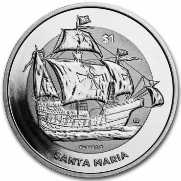 Серебряная монета 1oz Санта-Мария 1 доллар 2022 БВО (Reverse Cameo)
