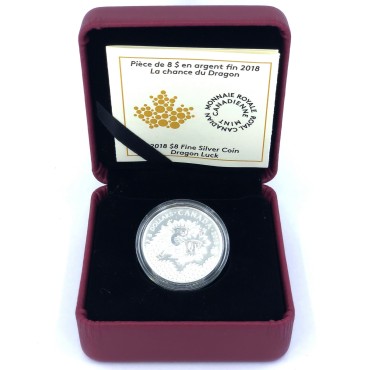 Серебряная монета 1/4oz Дракон 8 долларов 2018 Канада