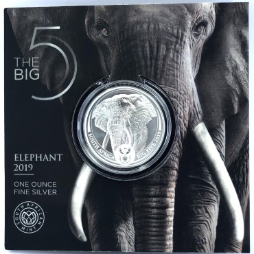 Срібна монета 1oz Слон 5 ранд 2019 Південна Африка