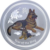 Серебряная монета 2oz Год собаки 2 доллара 2018 Австралия (цветная)