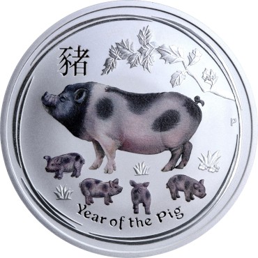 Серебряная монета 1oz Год Свиньи 1 доллар 2019 Австралия (цветная)