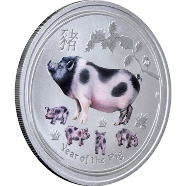 Серебряная монета 1oz Год Свиньи 1 доллар 2019 Австралия (цветная)