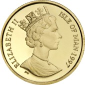 Золотая монета 1/10oz Британская Дымчатая Кошка 1 крона 1997 Остров Мэн