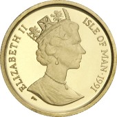 Золотая монета 1/10oz Норвежская Лесная Кошка 1 крона 1991 Остров Мэн