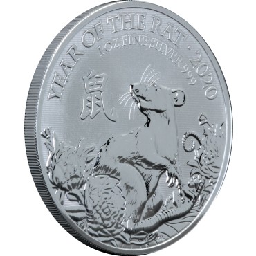 Серебряная монета 1oz Год Крысы (Мыши) 2 фунта стерлингов 2020 Великобритания