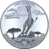 Серебряная монета 1oz Жираф 20 франков 2019 Конго