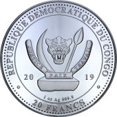 Серебряная монета 1oz Жираф 20 франков 2019 Конго