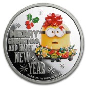 Срібна монета 1oz Міньон Вітає з Різдвом та Новим Роком 2 долара 2019 Ніуэ (кольорова)