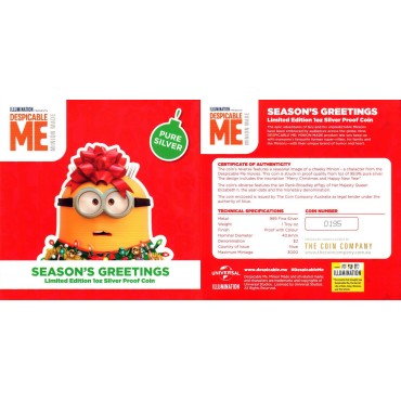 Срібна монета 1oz Міньон Вітає з Різдвом та Новим Роком 2 долара 2019 Ніуэ (кольорова)
