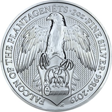 Серебряная монета 2oz Сокол Плантагенетов 5 фунтов 2019 Великобритания