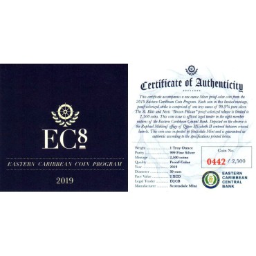 Срібна монета 1oz Сент-Кітс и Невіс 2 долара 2019 Східні Кариби