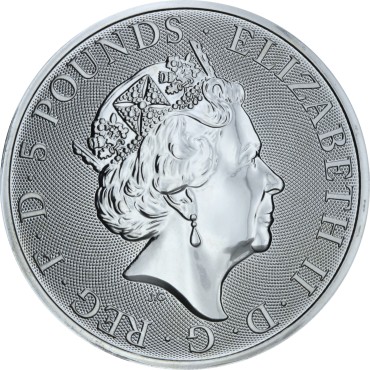 Серебряная монета 2oz Сокол Плантагенетов 5 фунтов 2019 Великобритания