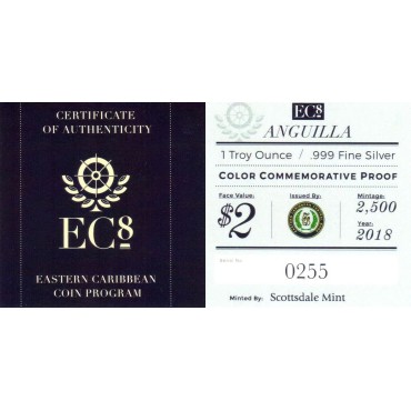 Срібна монета 1oz Ангілья 2 долара 2018 Східні Кариби