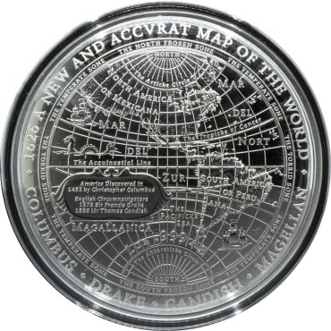 Серебряная монета 1oz 1626 Новая Карта Мира 5 долларов 2019 Австралия