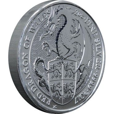 Серебряная монета 2oz Красный Дракон Уэльский (серия "Звери Королевы") 5 фунтов 2017 Великобритания