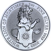 Серебряная монета 2oz Белый Лев Мортимера (серия "Звери Королевы") 5 фунтов 2020 Великобритания